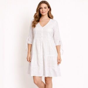 Chic White Button-Down Embroidered Mini Dress
